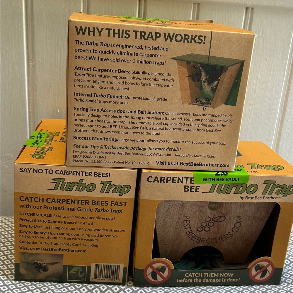 Carpenter Bee Turbo Trap Best Bee Brothers - NO Chemicals - 3 Pack NEW!